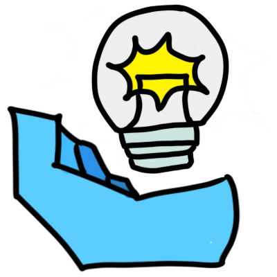 a lightbulb above an open, stylized blue hand.